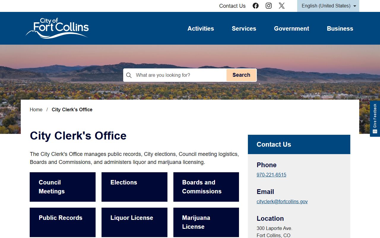 Fort Collins City Clerk office building at 300 LaPorte Avenue