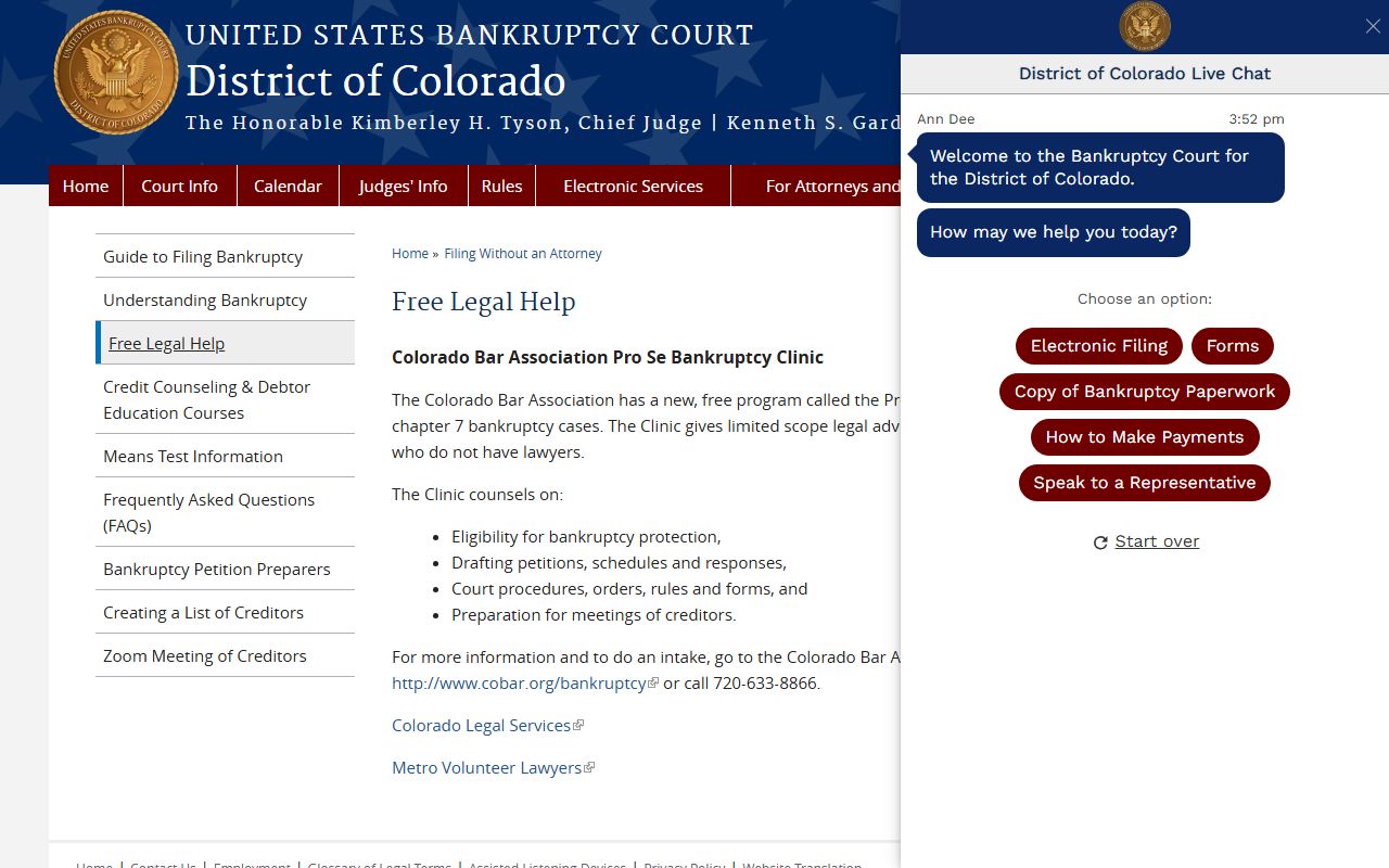 Free legal help resources for Colorado bankruptcy filers
